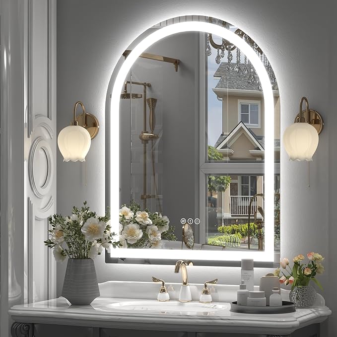 24x32 Arched LED Bathroom Mirror with Lights, Lighted Bathroom Vanity Mirror for Wall, Dimmable Backlit and Frontlit, Anti-Fog, Memory, ETL Listed