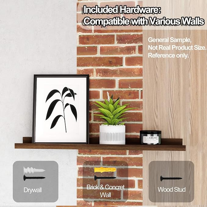 Floating Shelves for Wall Decor, Long Wall Mounted Storage Shelf for Bedroom, Living Room, Bathroom, Kitchen, Nursery, Display Picture Ledge Shelf with Lip Set of 2-36 Inches, Walnut