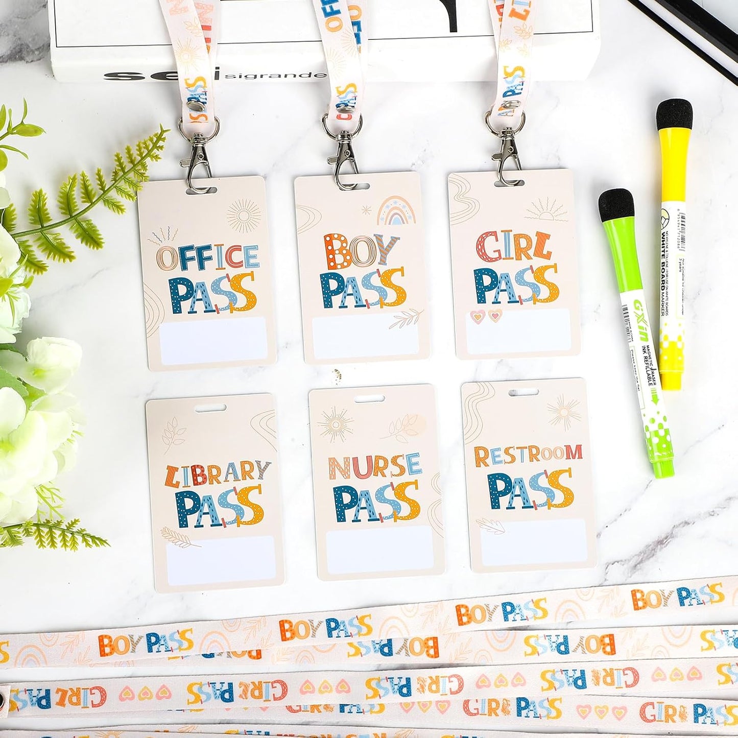 Skiennix Hall Passes - 6 PVC Lanyards for Classrooms | Ideal for School, Library & Office Use