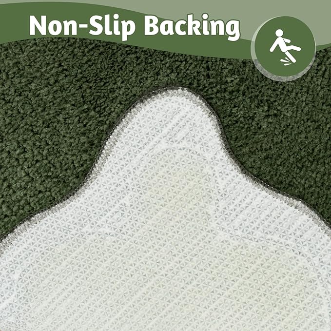 Uphome Bath Mats for Bathroom, Cute Green Absorbent Bathroom Rug Non Slip, 18x26 Soft Scalloped Machine Washable Shaggy Microfiber Bathroom Mat for Shower, Floor, Tub, Sink