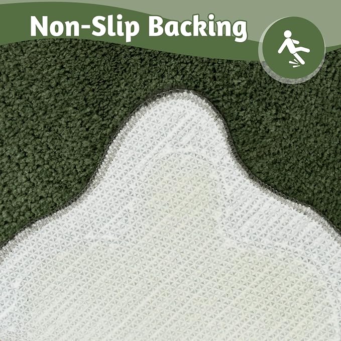 Uphome Bathroom Rug Runner, Green Long Irregular Shaped Bathroom Rug Absorbent Non Slip, 18x47 Soft Cute Machine Washable Shaggy Microfiber Bath Mat for Floor, Tub, Shower