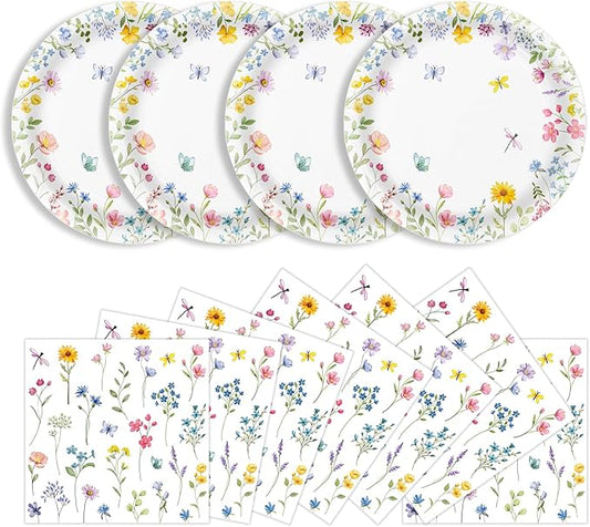 40 Pcs Wildflower Plates and Napkins Party Supplies, Spring Floral Paper Plates and Napkins Disposable Tableware Set for Picnic Wedding Birthday Baby Shower Tea Party Serve 20 (Wildflower)