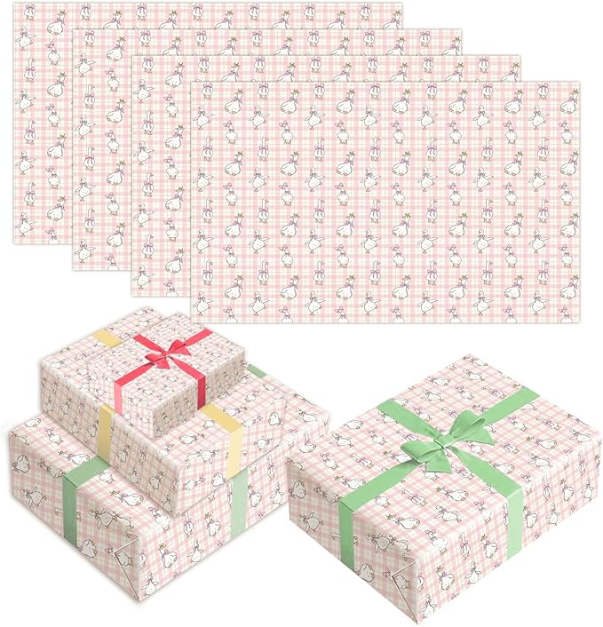 A New Silly Goose Birthday Wrapping Paper, 5 Sheets Pink Goose Coquette Gift Wrapping Paper, Suitable for Birthday, Baby Shower, and Christmas Party, Decorations for Christmas Baby, 27.5 x 19.6 inches