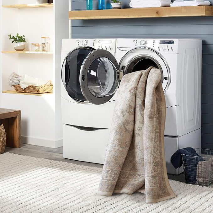 vivorug Beige Runner Rug 2x10 Machine Washable Rug with Non-Slip Backing, Ideal for Kitchen Hallway Entryway Laundry Room - Vintage, Durable, Easy Clean, Low Pile Carpet Runner