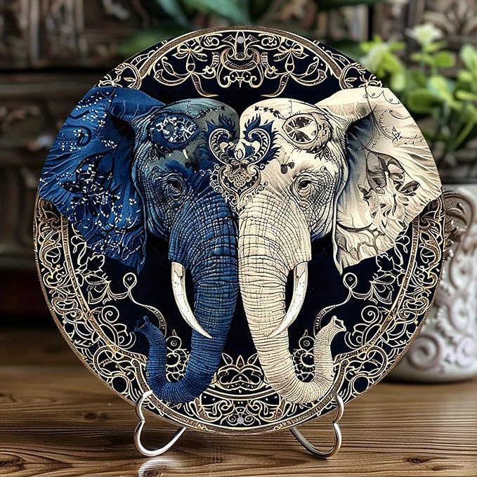 1pc, Elephant Themed Wreath Sign, Round Aluminum Metal Decor Sign For Home, Cafe, Apartment, Restaurant, Living Room Wall Decoration, New House Gifts, Thanksgiving Gift 8x8 Inch