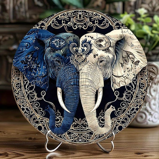 1pc, Elephant Themed Wreath Sign, Round Aluminum Metal Decor Sign For Home, Cafe, Apartment, Restaurant, Living Room Wall Decoration, New House Gifts, Thanksgiving Gift 8x8 Inch