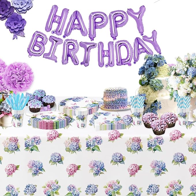 Hydrangea Floral Plates and Napkins Party Supplies - Paper Plate, Cup, Napkin, Fork - Flower Hydrangea Birthday, Bridal, Baby Shower, Wedding Decorations | Serve 24