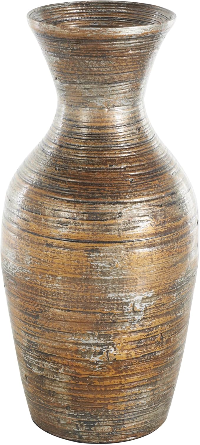 Deco 79 Bamboo Wood Decorative Vase Antique Inspired Pot Centerpiece Vase, Vase for Home Decoration 8" x 8" x 18", Brown