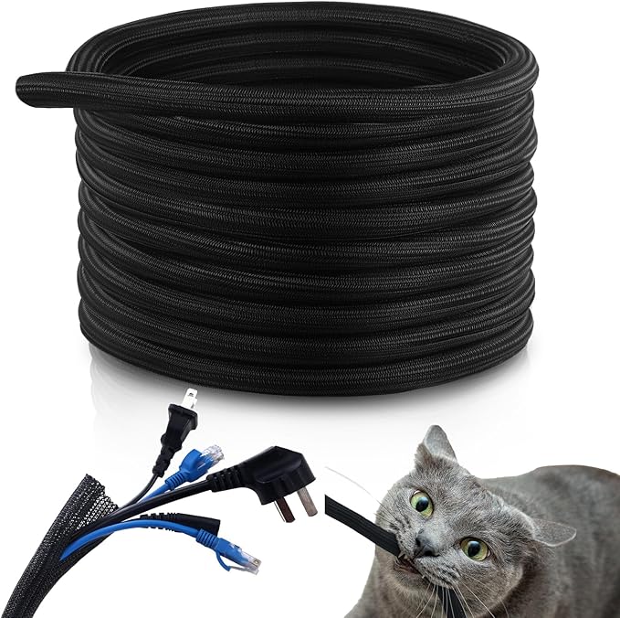 Pangda 50ft Split Wire Loom Tubing Flame Retardant Braided Cable Sleeve Split High Temperature Cable Conduit Auto Wire Conduit for Industrial Electrical Tinsel Automotive Marine(50 Ft, 1")