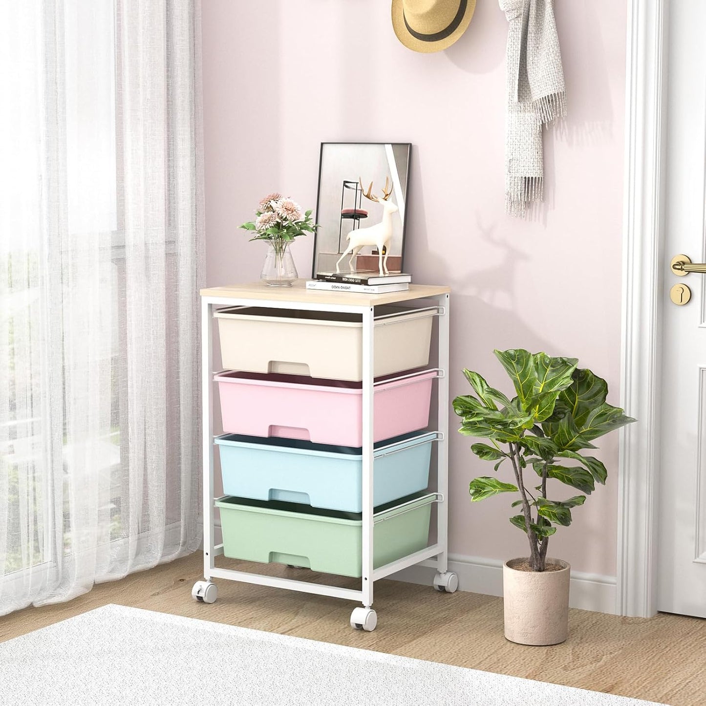 Skiennix Utility Cart - Rolling Storage Cart with 4 Drawers | Colorful Rainbow Design