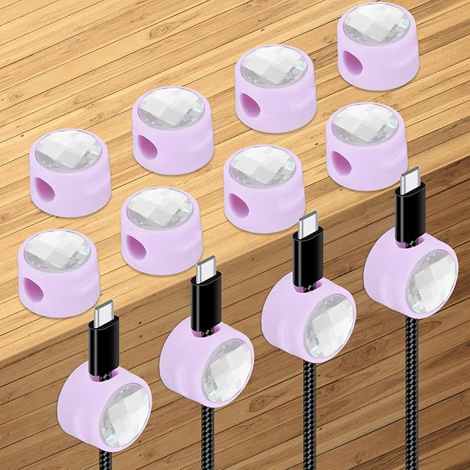 PATIKIL Cable Organizer Holder, 12 Pcs Magnetic Spring Desk Cable Management Clips Adhesive Cord Holder Keeper for Office Desktop Wall Car, Purple