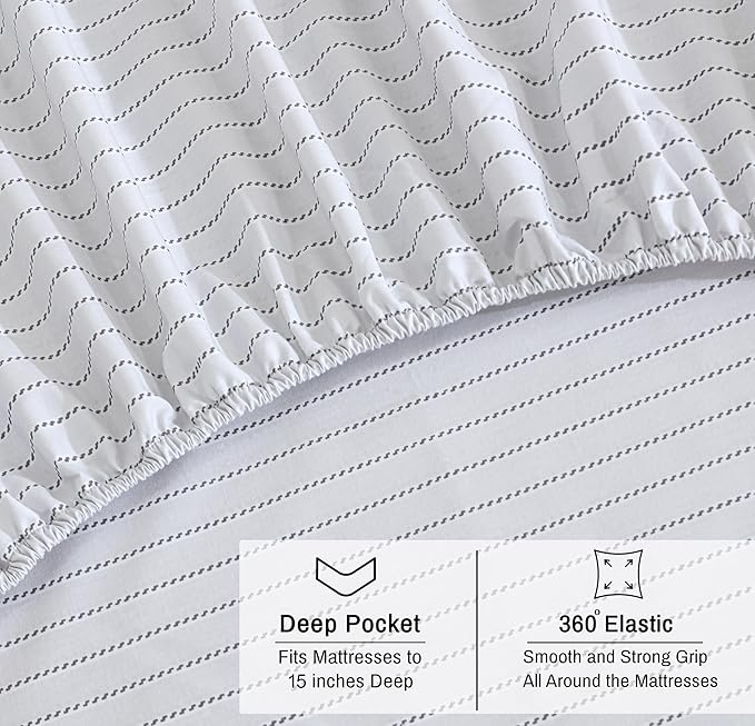 RUVANTI 100% Organic Cotton Sheets King Size, Percale Weave, GOTS Certified, 4-Piece Set, Deep Pocket 15", Crisp & Breathable, Soft Durable Bedding, Sábanas Algodón Orgánico – Construction Line