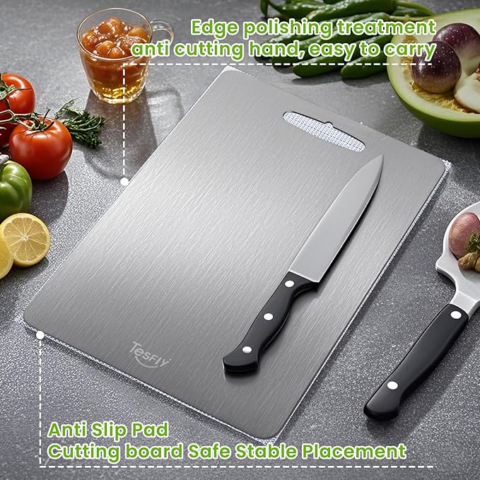 2 Pack Titanium Cutting Board-100% Pure Titanium Cutting Boards For Kitche,Easy to clean, Double-sided food-grade Cutting Board For Meats, Fruits And Vegetables (13 * 9)