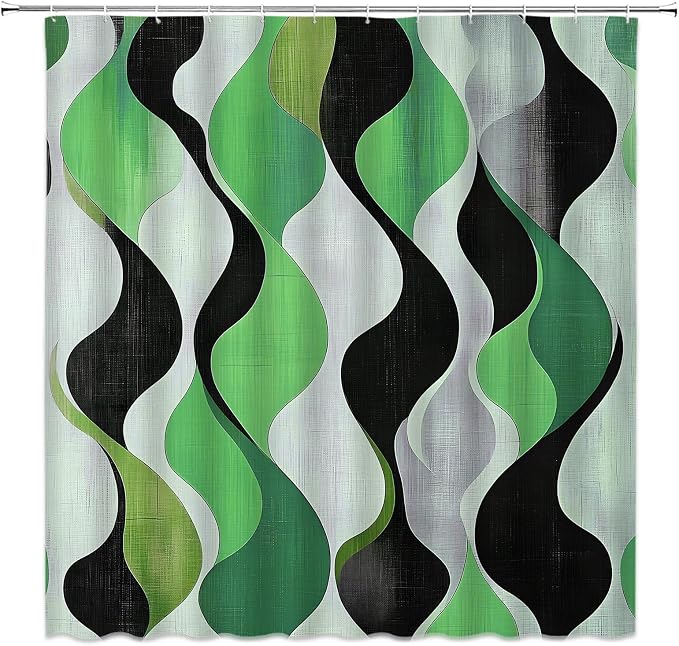 Mid Century Shower Curtain Boho Minimalist Modern Abstract Aesthetic Geometric Striped Atomic Retro Earthy Fabric Bathroom Decor Set with Hooks(70" WX70 H)