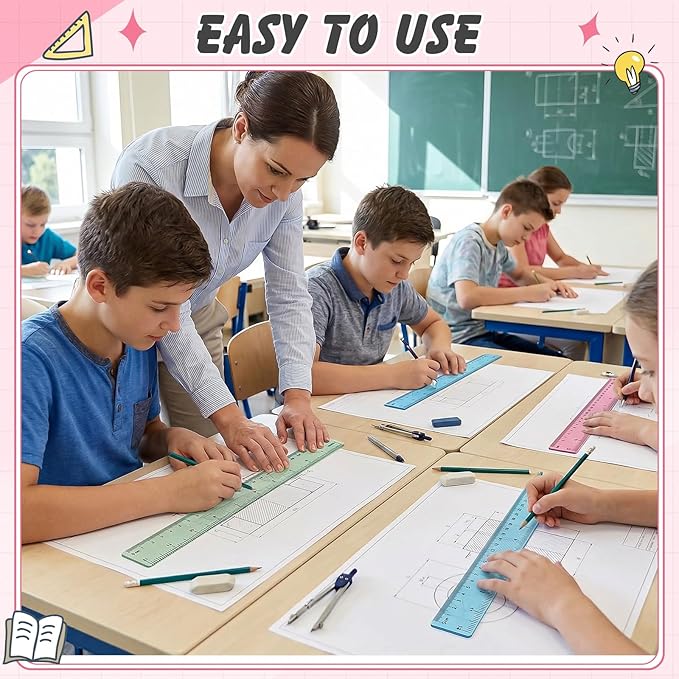 ForraFun 60 Pcs Plastic Clear Rulers 12 Inch, Transparent Assorted Color Ruler Bulk, with Imperial and Metric Scales for Home Office Supplies, Available in 6Colors(Vintage Colors)