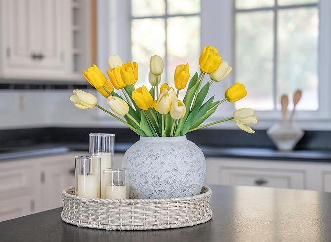 CozyWel Rustic White Ceramic Vase Flower Vase with Hand-Glazed, Big Textured Round Vase for Centerpieces, Kitchen, Living Room, Bedroom Decor Gifts