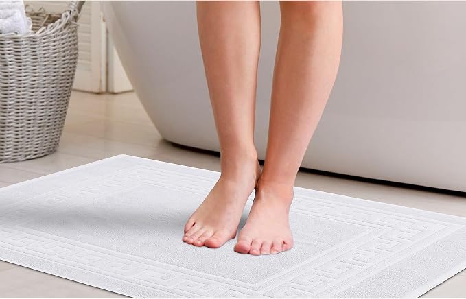 Superior Heavyweight Cotton Bath Mats, Bath Rugs For Bathroom Accessories, Washable Rug For Shower, Bath, Toilet, Modern Decor, No Backing, Luxury Hotel And Spa Quality, Set of 2, 22" x 35", White