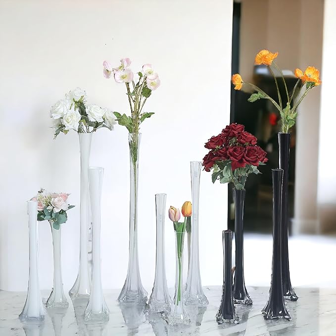 Craft And Party, Pack of 12, Eiffel Tower Vases Centerpiece for Flower, Wedding, Decoration. (24", Clear)