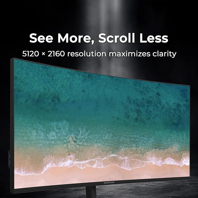 Deco Gear 40” Curved 5K2K Nano IPS Monitor | 5120×2160 UltraWide 21:9 Display, 120 Hz Refresh | 65 W USB-C PD | HDR, Adaptive Sync | Built-in Speakers