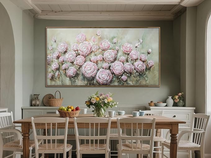Arjun Flowers Wall Art Framed Canvas Art Wall Decor Living Room, Roses Floral Painting Textured Extra Large Bedroom Artwork Picture Home Office Dining Room, 58"x29"