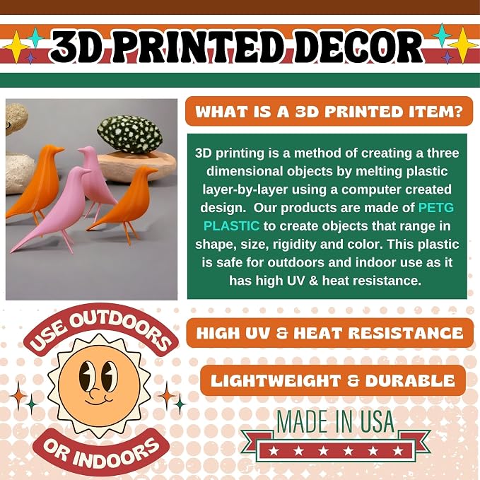 Mid Century Modern Retro Style Bird Family Decor Vintage Look Figurines 1960s 50s MCM Midmod Set of 2 Office Decoration Home Living room Gift (Teal)