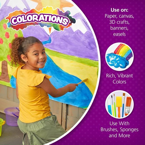 Colorations Washable Tempera Paint for Kids - Non-Toxic 8 Ounce Bottles, Set of 6 Primary Colors