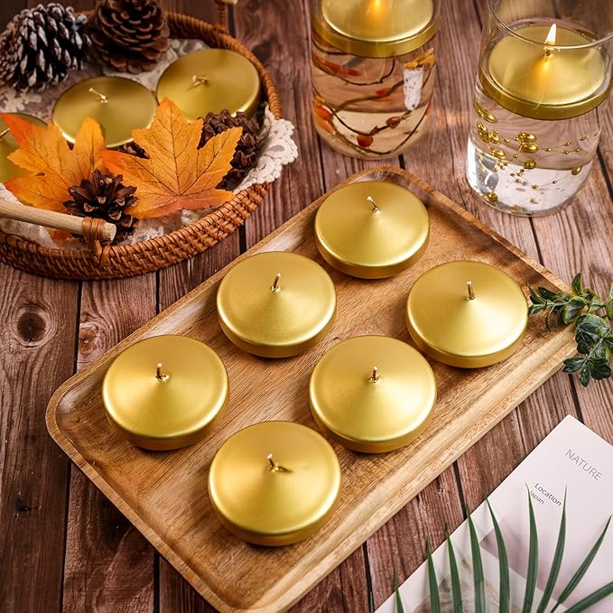 3 inch Floating Candles 36 Packs Gold Floating Candle for Centerpieces 8-9 Hours Floating Candles 3” Water Candles for Cylinder Vases, Pool, Wedding, Christmas