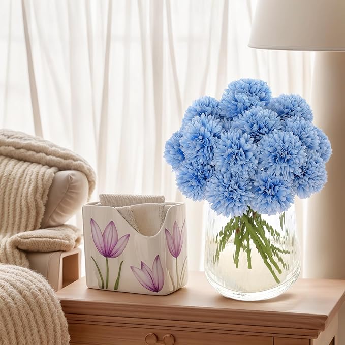 Kimura's Cabin 20Pcs Blue Fake Flowers Chrysanthemum Artificial Silk Ball Flower Faux Mums Flowers for Wedding Arrangements Bouquets Home Table Core DIY Decoration (Blue)