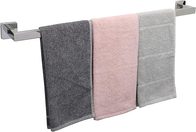 TocTen Bath Towel Rack - Square Base Thicken SUS304 Stainless Steel Towel Bar for Bathroom, Bathroom Accessories Towel Rod Heavy Duty Wall Mounted Towel Holder. (Chrome, 30)