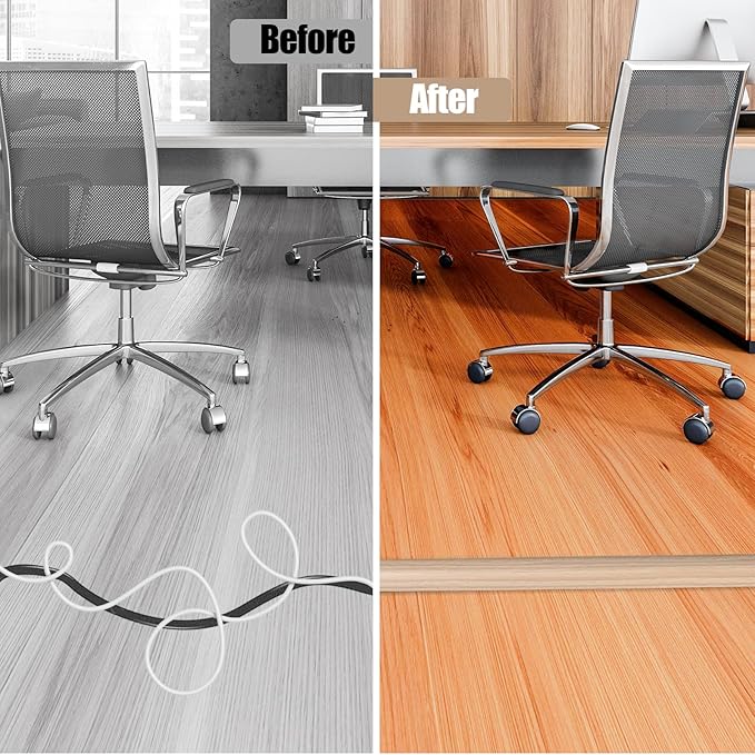 Floor Cord Cover Cavity 0.8"x0.37" Self Adhesive Cord Hider, 10FT Low Profile Cable Management, Extension Strip Protector for Wires, Prevent Cable Trips for Offices, Gyms,(Wood Light Yellow)