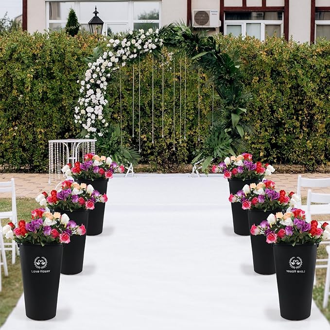 20 Inch Plastic Large Wedding Flower Bucket, 4-Pack Farmhouse French Flower Buckets, Black