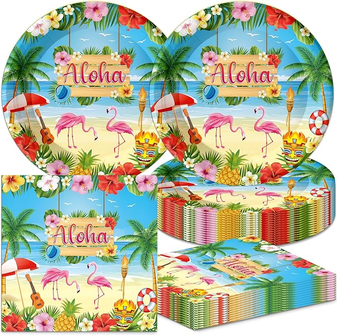 Hawaiian Luau Party Decorations Aloha Birthday Plates and Napkins Supplies 40Pcs Tropical Luau Party Decorations for Birthday Baby Shower Decor