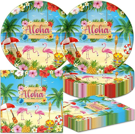 Hawaiian Luau Party Decorations Aloha Birthday Plates and Napkins Supplies 40Pcs Tropical Luau Party Decorations for Birthday Baby Shower Decor