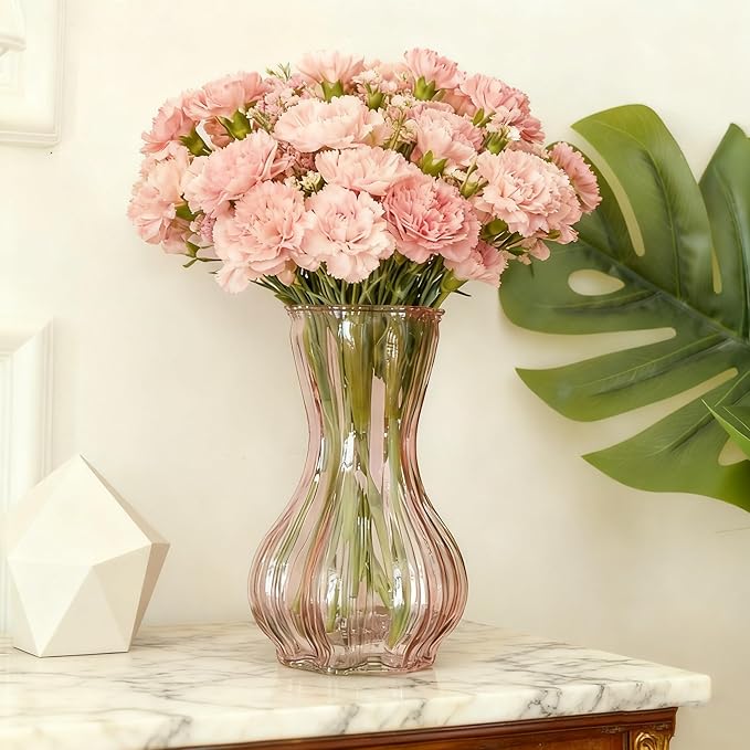 Flower Vase,Glass Vases Set of 2,Blush Clear Pink Vase 8 inch,for Home Decor,Decorations Indoor,Gifts,Wedding,Anniversary,Bridal Shower,Centerpieces