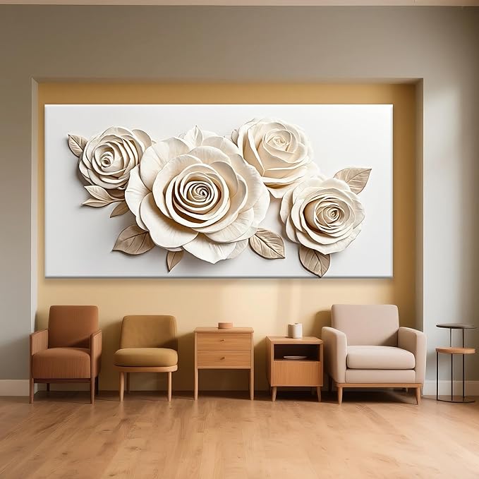 White Large Canvas Wall Art Living Room Prints Home Wall Decor Modern Canvas Art Wall Decor 39x78 Inches Large Flower Wall Art Elegant Painting Prints Picture For Bedroom Hotel Office Artwork
