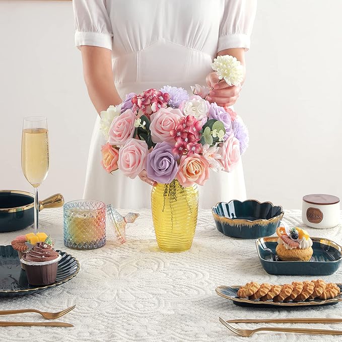 Artificial Flowers Combo, Fake Flowers for DIY Tables Centerpieces Baby Shower Bridal Shower Wedding Bouquet Arrangements Party Candle Holder Cake Decor Flower Home Decorations