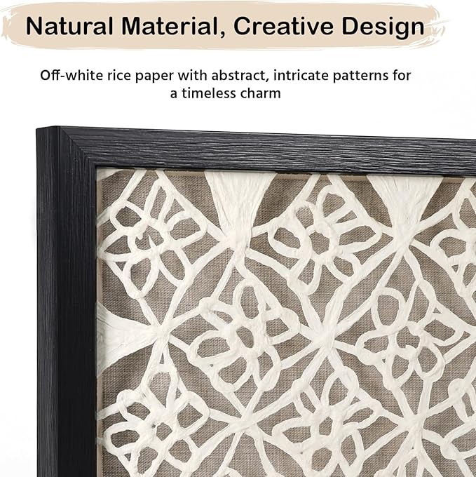 FOLKOR Abstract Black and White Wall Art for Bedroom Decoration, 12" Handmade Rice Paper Geometric Artwork Eclectic Decor, Floating Shadow Box Art for Boho Kitchen Dining Room Nursery Decoration