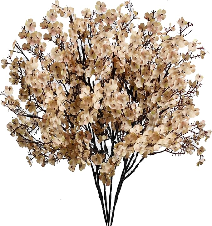 Mandy's Light Brown Artificial Baby’s Breath European Flowers 15 Bundles Silk Gypsophila with Bendable Stems for Fall Thanksgiving & Christmas Centerpiece Wedding Decor and Table Arrangements