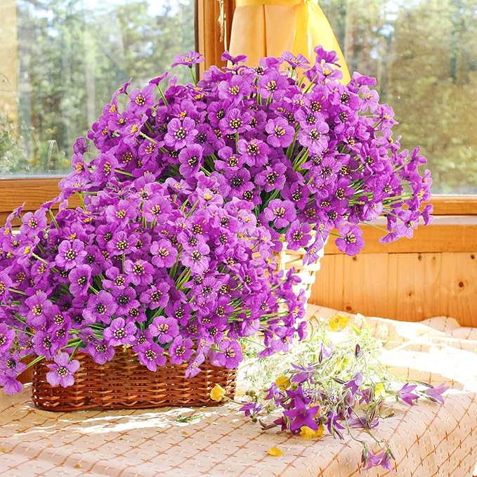 Uieke 16PCS Artificial Flowers for Outdoors UV Resistant Fake Flowers for Outside Indoor Home Porch Window Box Spring Summer Décor (Purple)