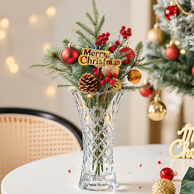 kanpura 11.2'' Clear Tall Crystal Vase Glass Vases for Flower Thickened Flower Vase for Christmas Party Centerpieces(1 Piece)