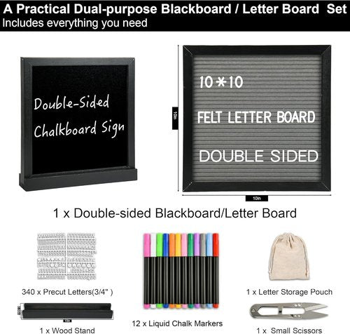 Double-Sided Chalkboard Sign by [Brand Name] - Small 10" x 10" Blackboard with Stand & 12 Chalk Markers