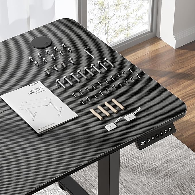 Electric Standing Desk 55 x 24 Inches, Height Adjustable Sit Stand Home Office Computer Desk with Memory Presets,Carbon Fiber Black