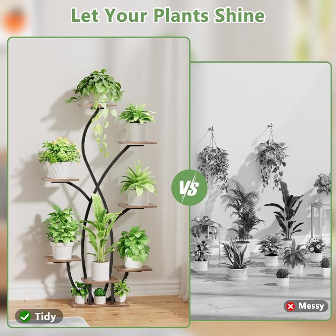 Plant Stand Indoor with Grow Light, 55'' Corner Plant Stands for Indoor Plants, 7 Tiered Indoor Plant Shelf, Flower-Shaped Plant Rack, Metal Display Shelves for Living Room Patio Balcony Decor Black