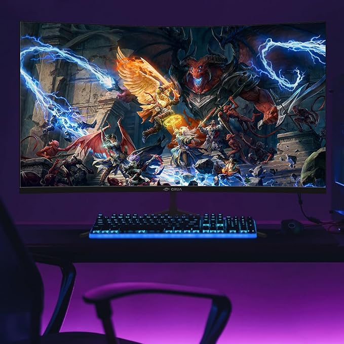 CRUA 32Inch Curved Gaming Monitor, FHD(1920 * 1080P) VA Screen 165Hz/200Hz, 1800R VA Screen, 120% sRGB, Computer Monitor That Support AMD Freesync, HDMI, DP, Wall Mountable Installs-Black