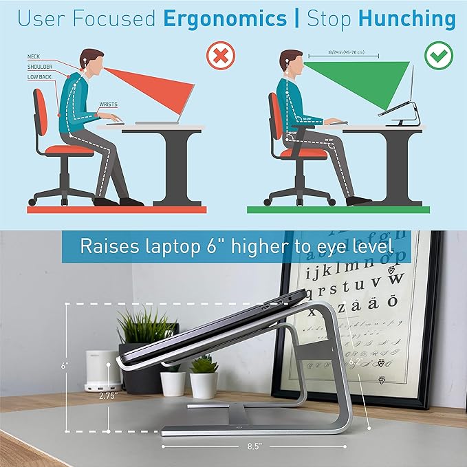 Macally Ultra Slim Wired Computer Keyboard and Ergonomic Laptop Stand, Create Both Efficiency and Comfort