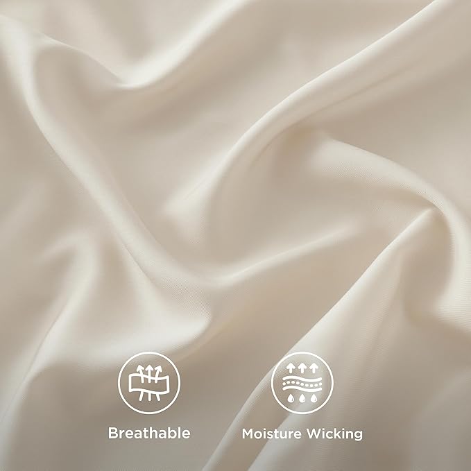 Bedsure Full Size Bed Sheets, Cooling Sheets, Rayon Derived from Bamboo, Breathable & Soft, Deep Pocket Up to 16 Inches, Hotel Luxury Silky Bedding for Hot Sleepers, Light Beige