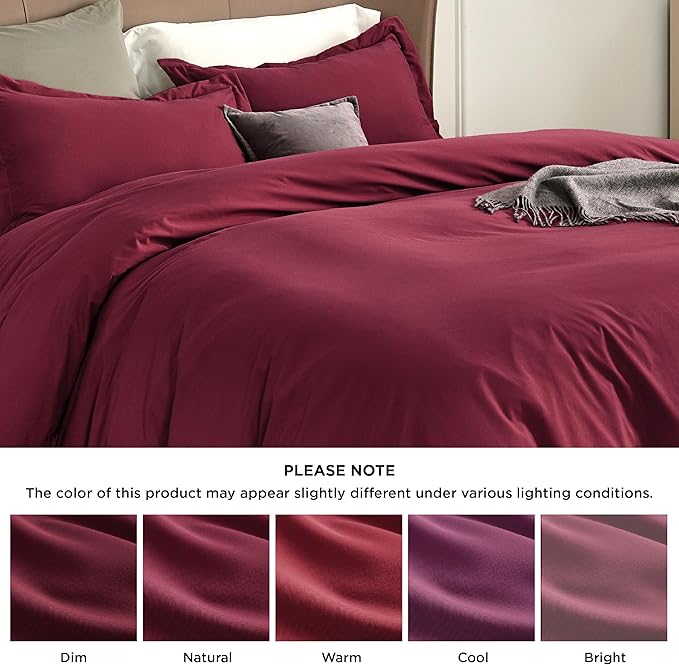 Bedsure Duvet Cover King Size - Soft Double Brushed Bedding Set for Kids & Adults, Zipper Closure, 3 Pieces, Includes 1 Duvet Cover (104"x90") & 2 Pillow Shams, NO Comforter, Burgundy