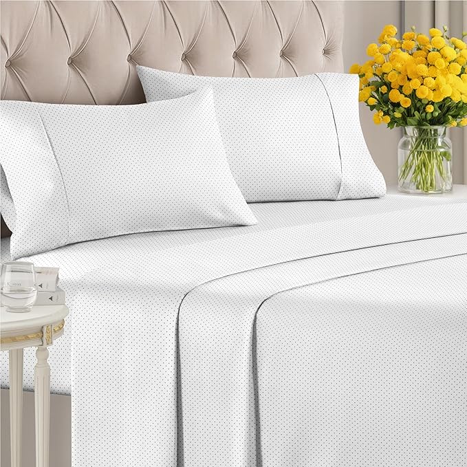 Black Polka Dots Bed Sheet Set – 1 Flat & 1 Fitted Sheet & 2 Pillowcases w/ Deep Pockets – Polka Dot Bedding - Wrinkle & Fade Resistant - Soft, Breathable & Cooling - Comfy, Luxury Bed Set - King Size