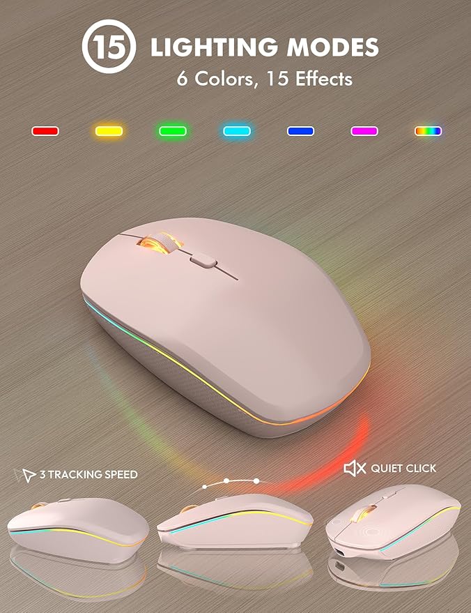 Wireless Keyboard and Mouse Combo, RGB Backlit, Rechargeable & Light Up Letters, Full-Size, Soft Typing, Sleep Mode, 2.4GHz Quiet Keyboard Set for Mac, Windows, Laptop, PC, Trueque (Pink)