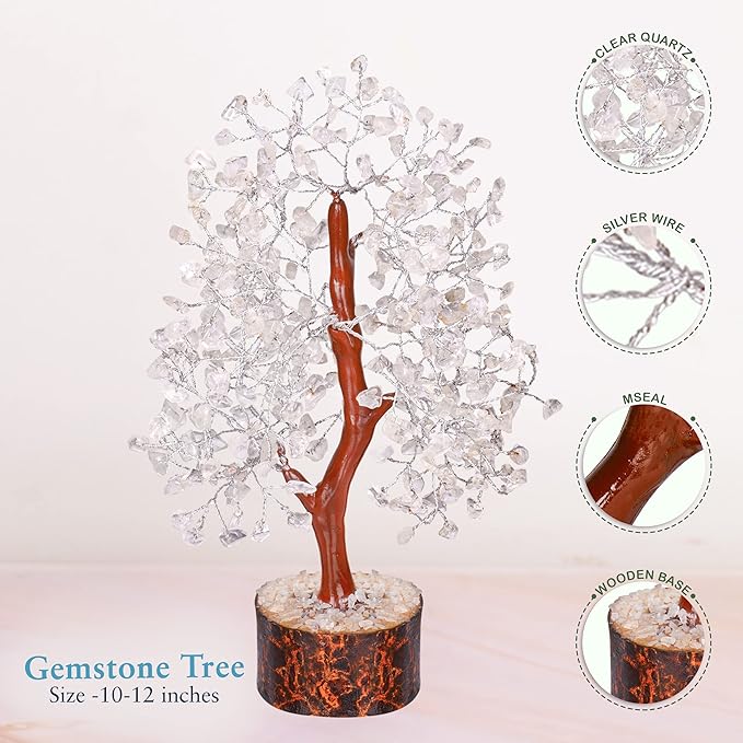 YATHABI Clear Quartz - Crystal Tree - Gemstone - White Money Tree - Chakra Tree - Quartz Crystal - Crystal Bonsai Tree - Tree of Life Decor - Spiritual Item - Crystal Gift - Stone Tree